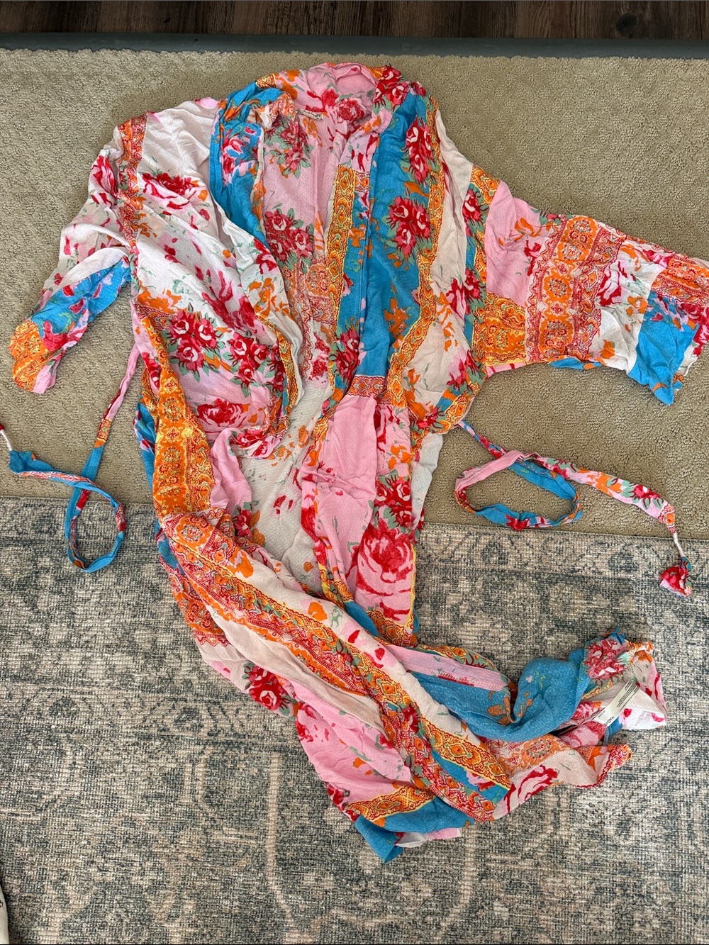Free People Floral Patchwork Swim Cover-Up in Pink, Blue, Orange, White